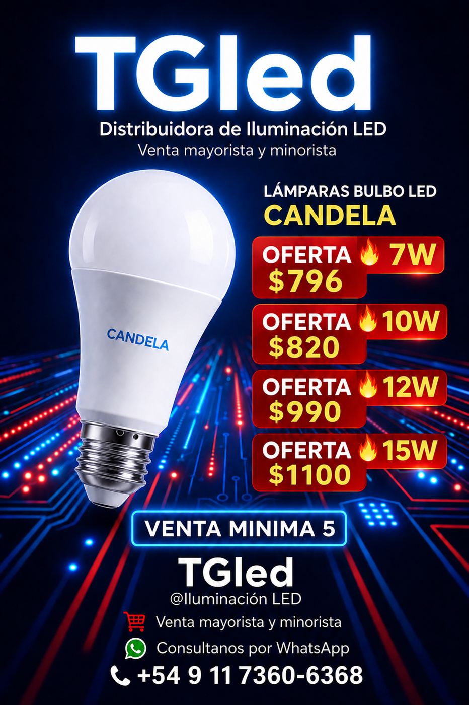 Lámparas bulbo LED Candela en oferta, de 7W a 15W