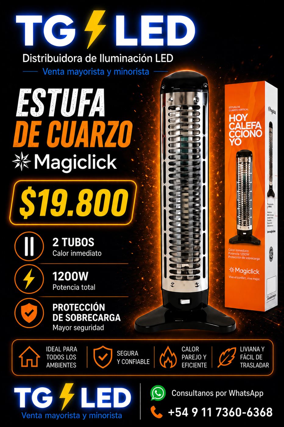 Estufa de cuarzo Magiclick, 1200W, 2 tubos