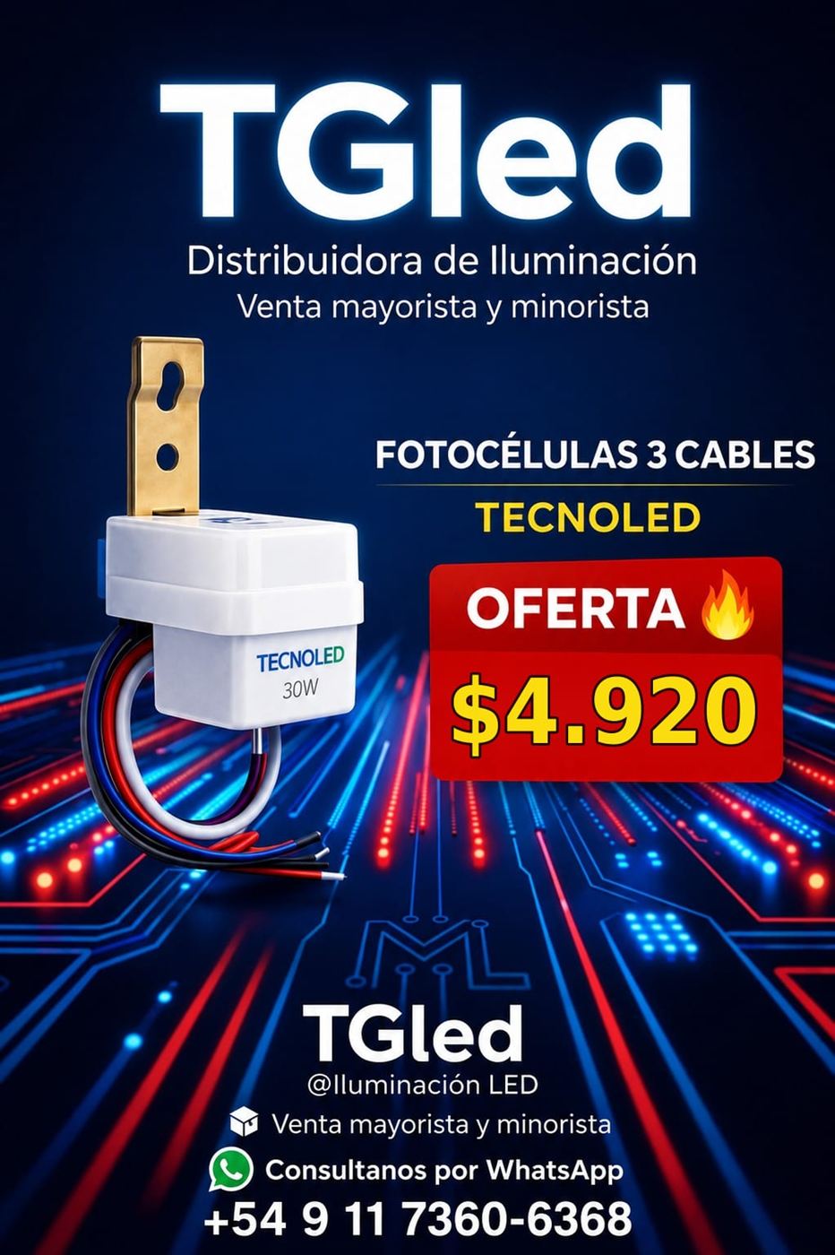 Fotocélula de 3 cables TecnoLED, 30W